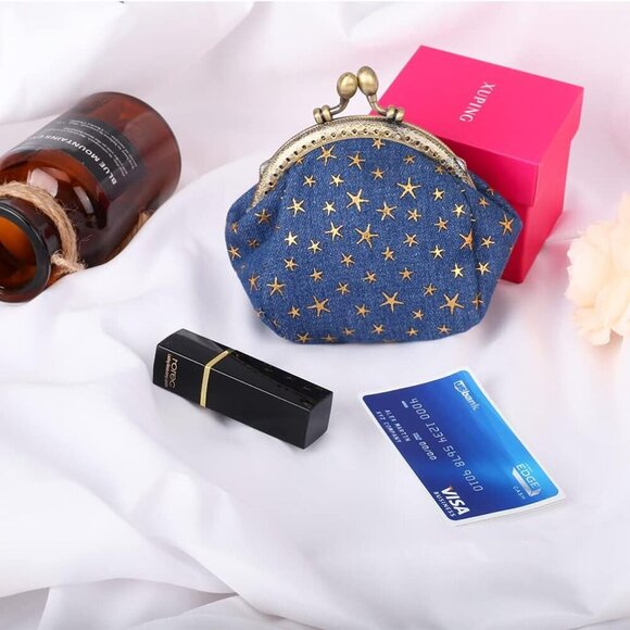 Five-Pointed Star Coin Purse Denim Change Pouch Wallets Buckle with Kisslock Cla - Picture 3 of 7